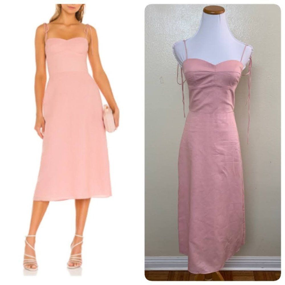 Amanda Uprichard X REVOLVE Cava Midi Dress Small Blush Pink Linen $260